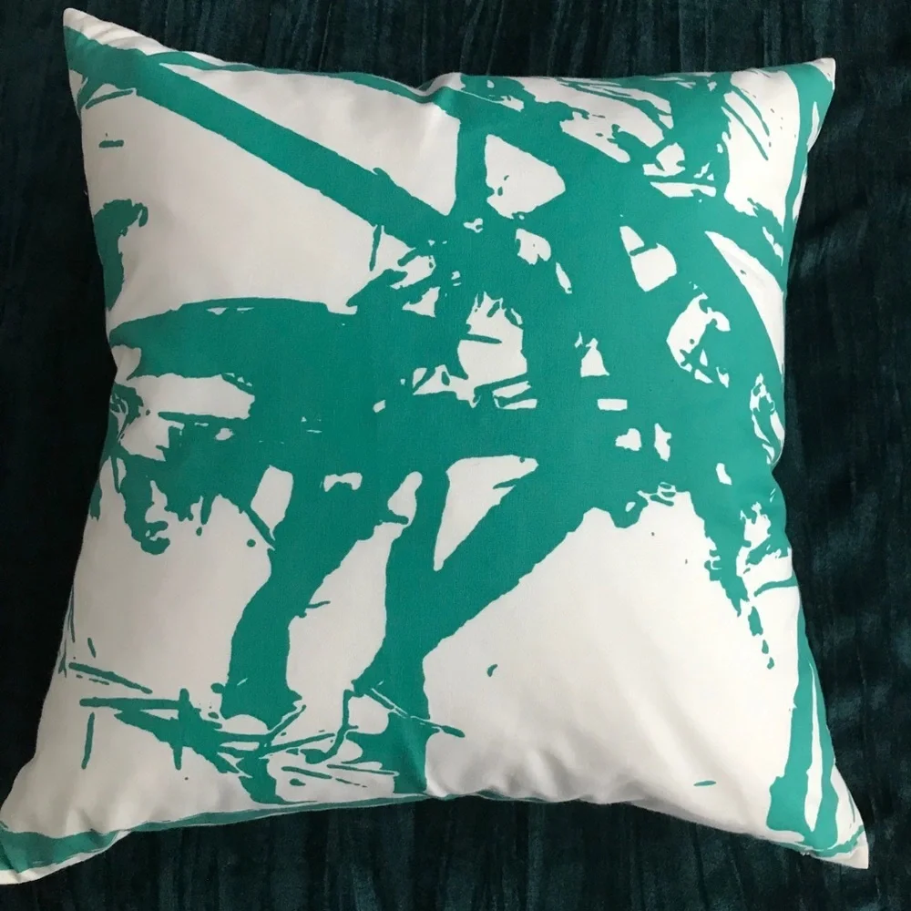 Set of 2 Unison Throw Pillows Teal White Splatter green blue